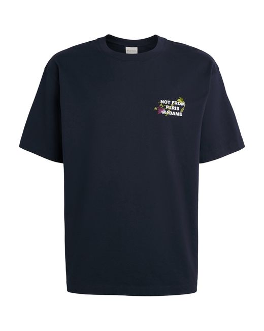 Drole de Monsieur Blue Cotton Vine Slogan T-Shirt for men