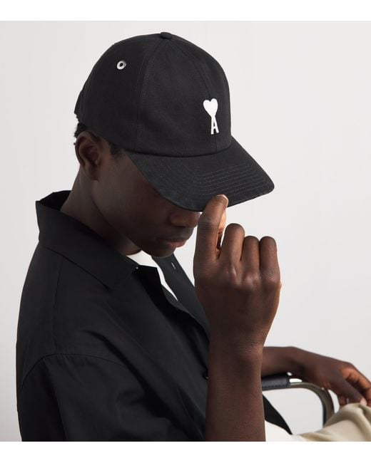 AMI Black Cotton Felt Patch Logo Cap for men
