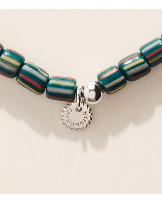 Tateossian Metallic Rhodium-Plated Sterling Rigato Java Beaded Bracelet for men