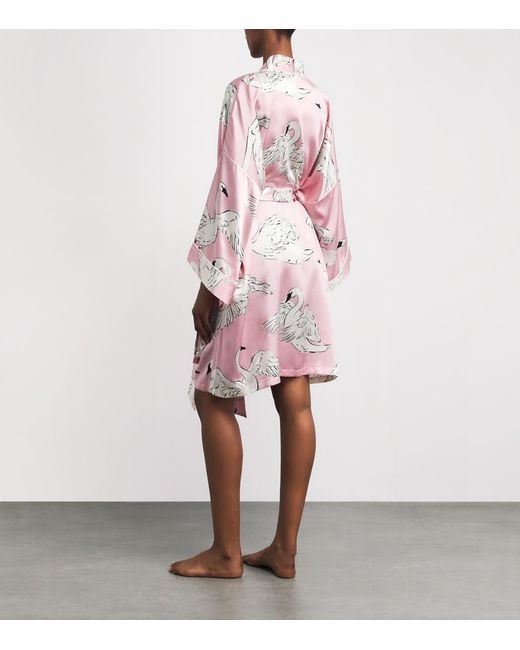 Olivia Von Halle Pink Silk Swan Mimi Robe