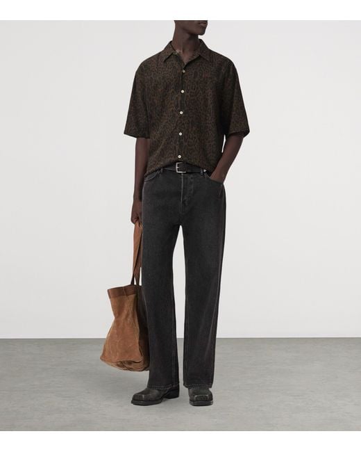 AllSaints Black Organic Cotton-Linen Leopardo Shirt for men
