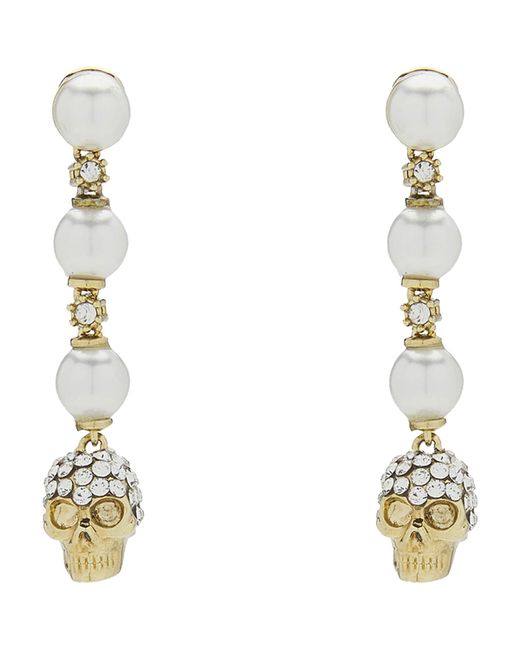 McQueen Metallic Faux Pearl And Skull Earrings for men