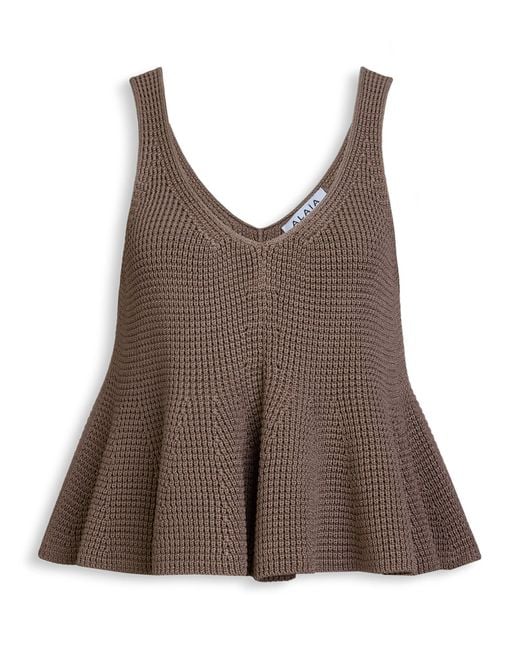Alaïa Brown Silk Knit Peplum Top