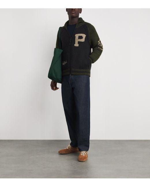 Polo Ralph Lauren Black Wool Varsity Cardigan for men
