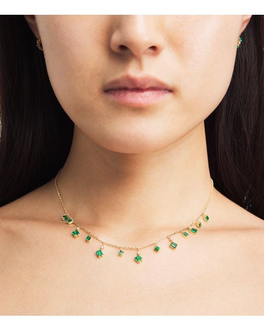 Suzanne Kalan Metallic Diamond And Emerald Bold Cascade Necklace