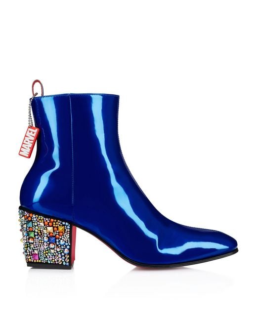Christian Louboutin Blue X Marvel Legendary Rocks Leather Heeled Ankle Boots for men