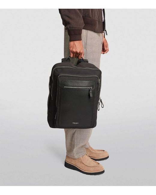Giorgio Armani Black Leather-trim Backpack for men