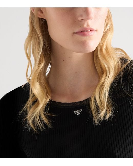 Prada Black Cotton Short-Sleeve Crop Top