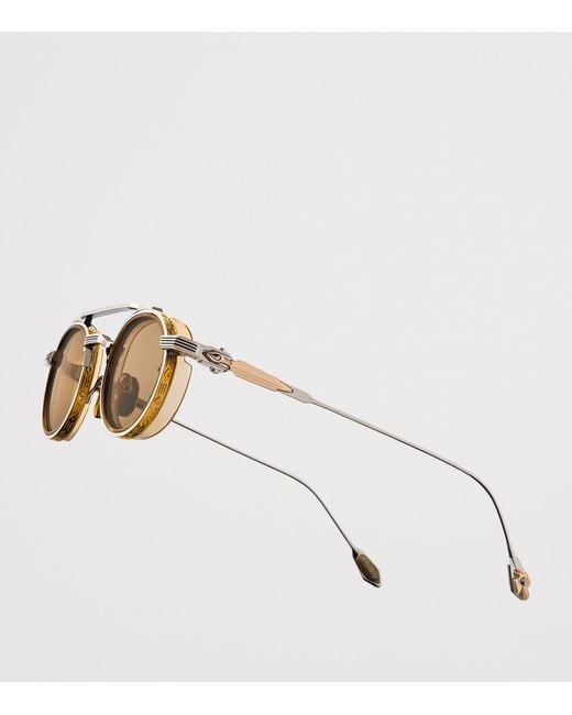 Jacques Marie Mage Brown Metal Livingston Round Sunglasses for men