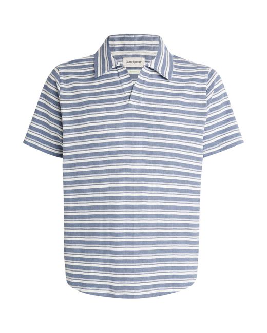 Oliver Spencer Blue Knitted Striped Polo Shirt for men