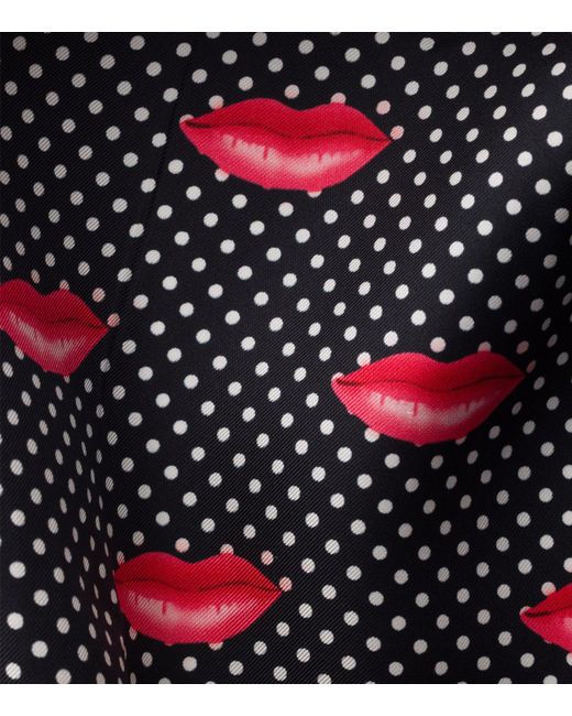 Prada Black Silk Twill Printed Lips Scarf