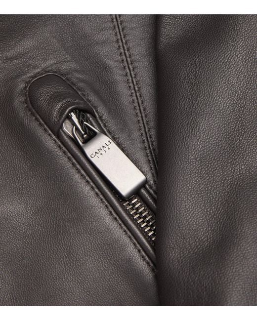Canali Gray Leather Jacket for men