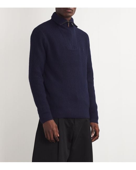 Polo Ralph Lauren Blue Wool-Cotton Quarter-Zip Sweater for men