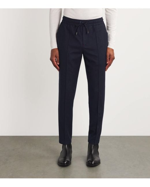 Isaia Blue Wool-Cashmere-Blend Drawstring Trousers for men