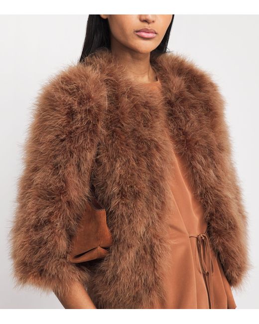 Yves Salomon Brown Feather Cropped Jacket