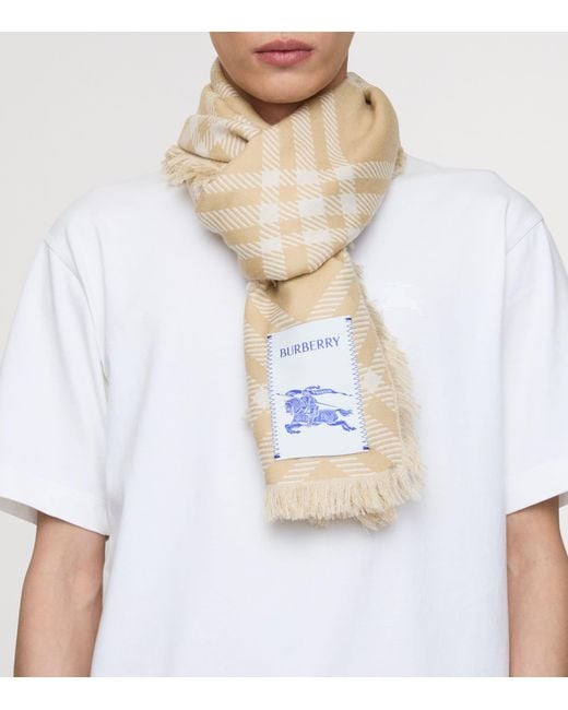 Burberry Natural Wool-Silk Wide Check Scarf