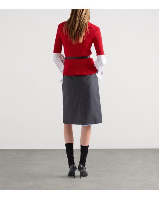 Prada Blue Wool-Mohair Layered Midi Skirt