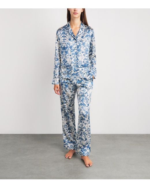 Harrods Blue Silk Menagerie Pyjama Set