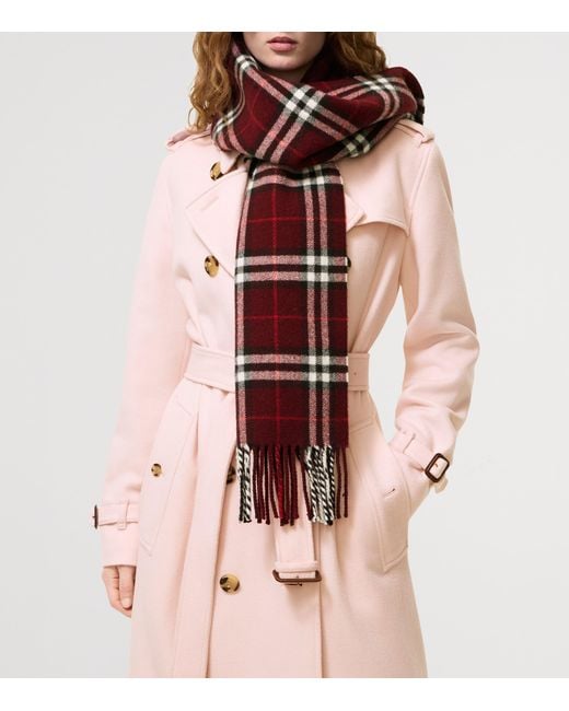 Burberry Red Cashmere-Blend Sparkle Check Scarf