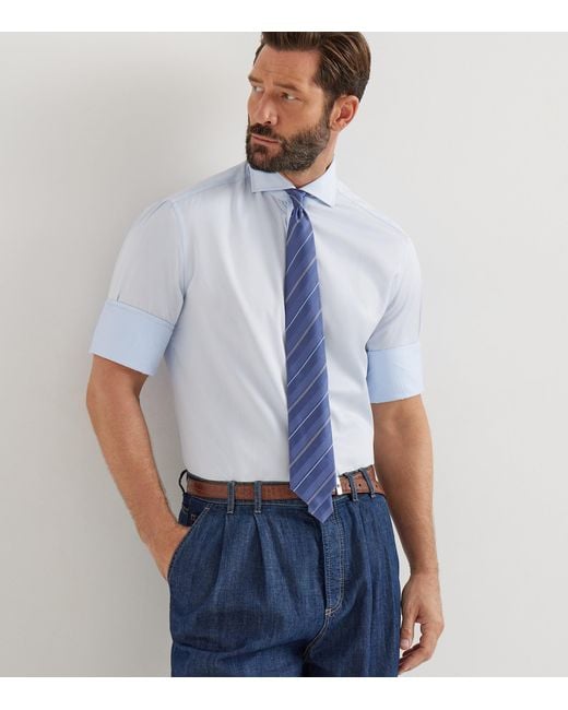 Brunello Cucinelli Blue Cotton Slim Shirt for men