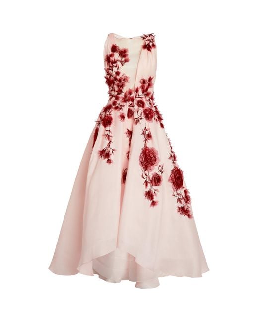 Marchesa Pink Floral Plunge Gown