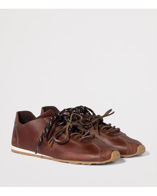 Miu Miu Brown Leather Plume Sneakers