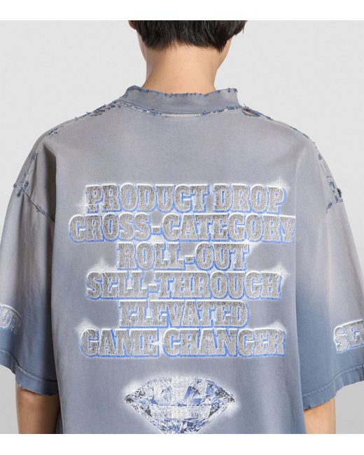 Balenciaga Blue Oversized Distressed Slogan T-shirt