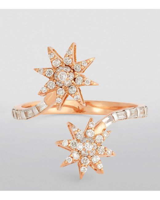 BeeGoddess White Rose Gold And Diamond Star Light Venus Star Ring (size 54)