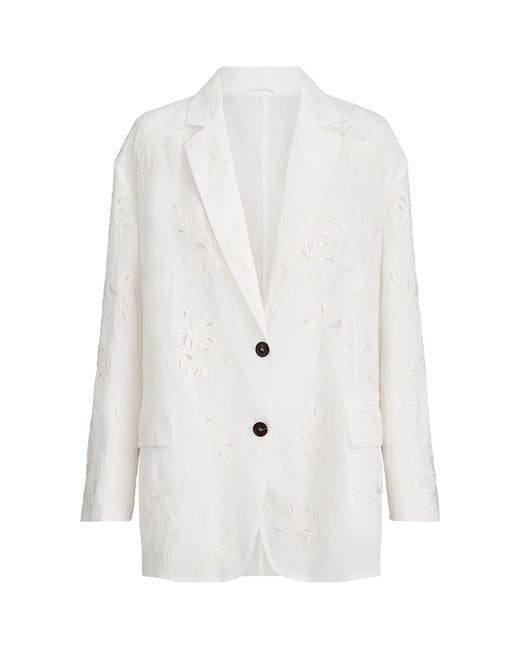 Brunello Cucinelli White Cotton Monili Organza Blazer