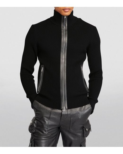 Moncler Black Virgin Wool Zip-Front Cardigan for men