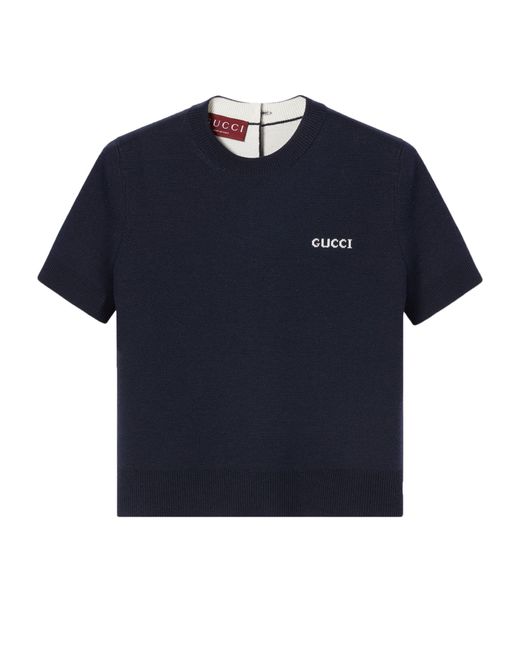 Gucci Blue Wool Top With Intarsia
