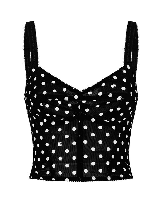 Dolce & Gabbana Black Polka-Dot Marquisette Corset Top