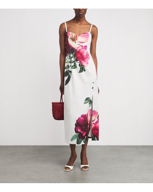 Alice + Olivia Red Floral Print Nina Midi Dress