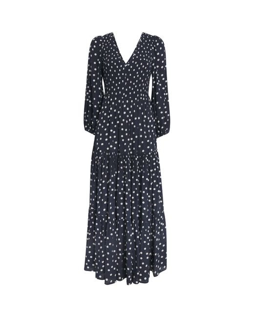 Rixo Blue Polka-Dot Brooke Midi Dress
