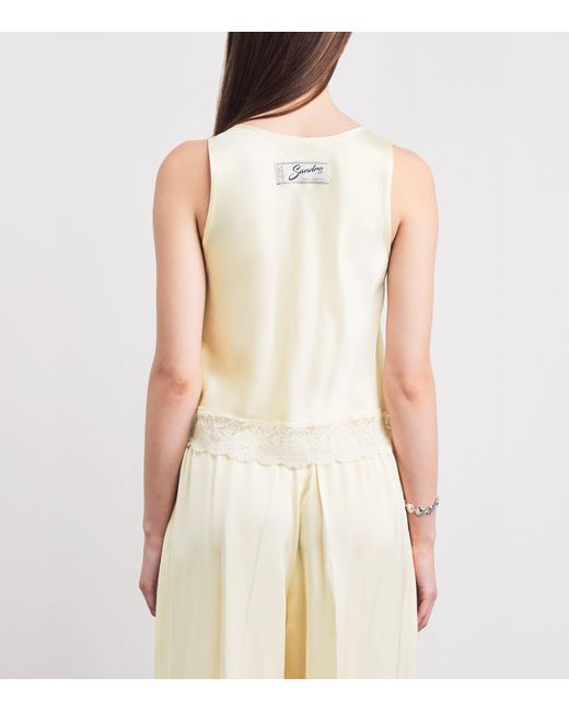 Sandro White Lace-Trim Top
