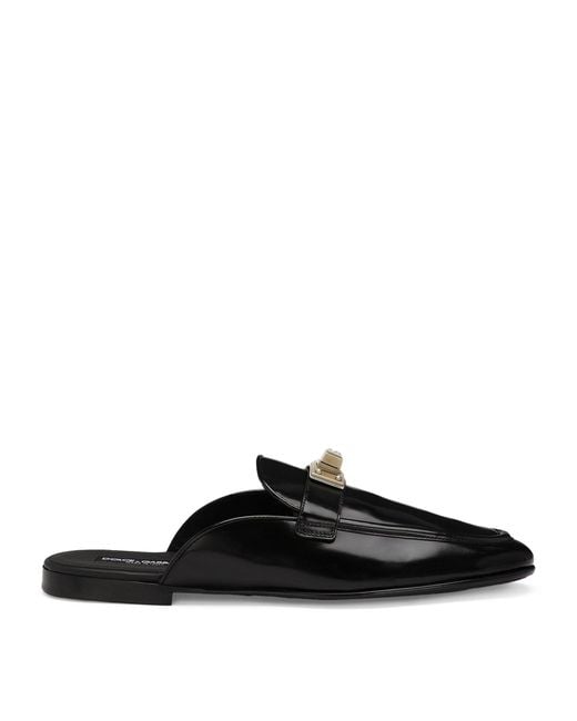 Dolce & Gabbana Black Leather Open-back Loafers for men