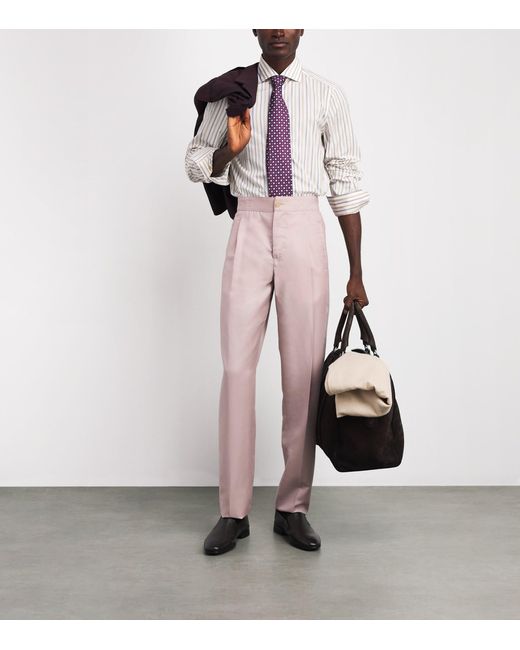 Isaia White Egyptian Cotton Stripe Shirt for men