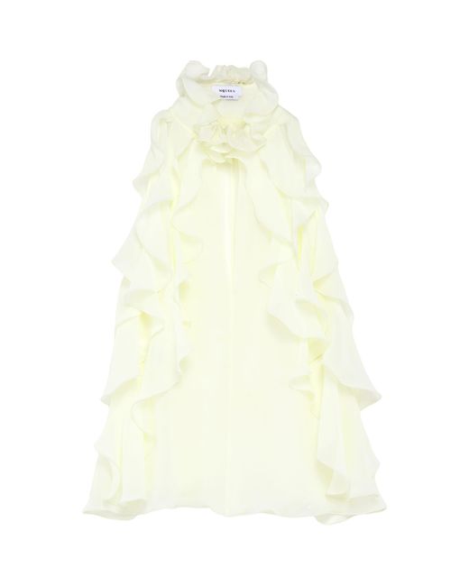 McQueen White Silk Ruffle Blouse