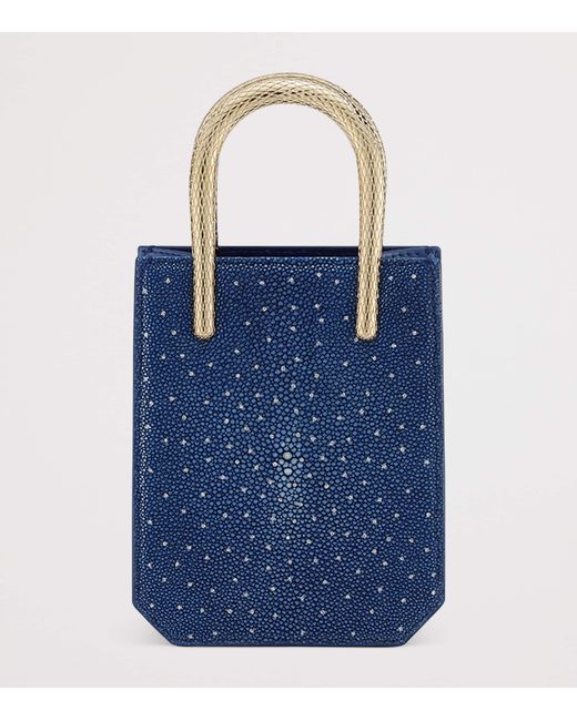 BVLGARI Blue Mini Galuchat Leather Serpentine Tote Bag