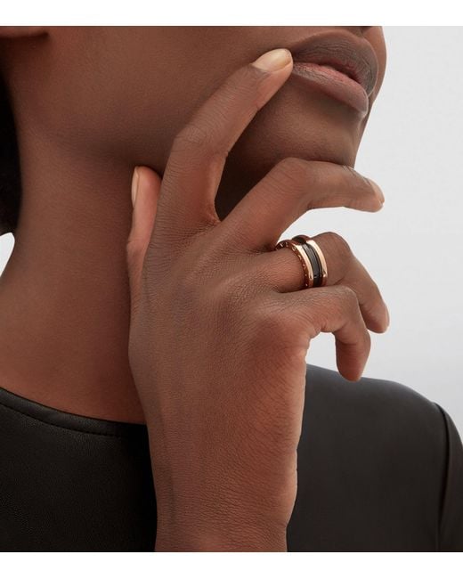 BVLGARI Black And Ceramic B.Zero1 Two-Band Ring