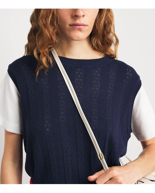 Sandro Blue Pointelle Layered Sweater