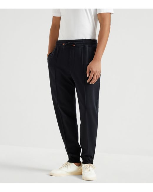 Brunello Cucinelli Blue French Terry Piping-Detail Sweatpants for men