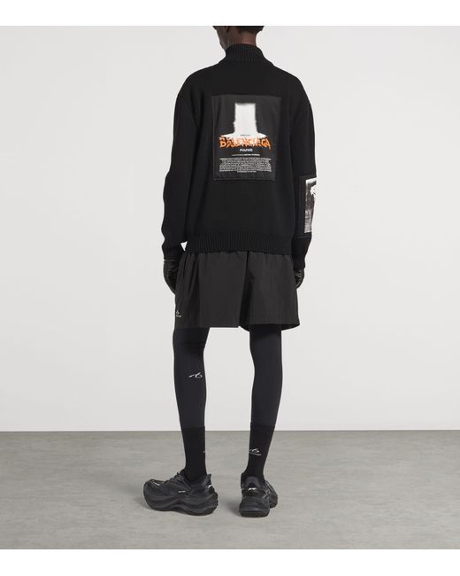 Balenciaga Black Wool Artwork Patch Zip-Up Jacket for men