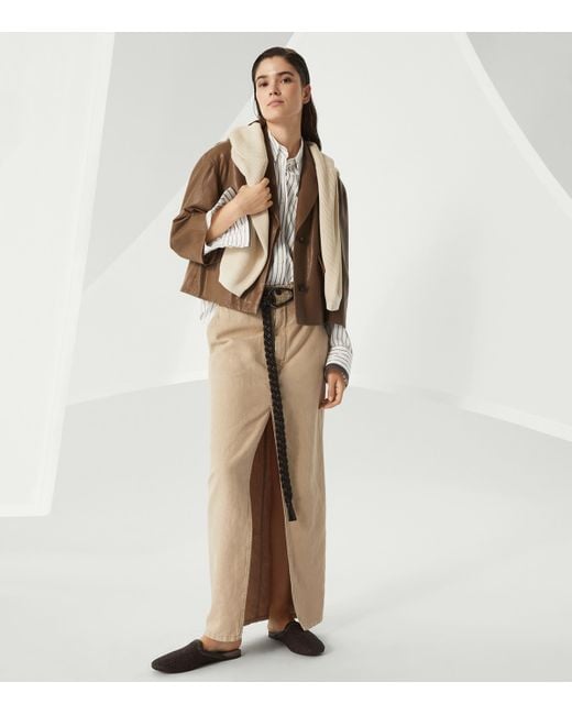 Brunello Cucinelli Natural Cotton-Linen Chino Maxi Skirt