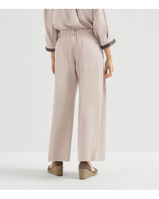 Brunello Cucinelli Natural Linen Drawstring Wide-Leg Trousers