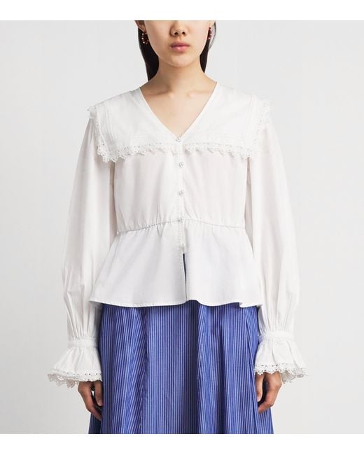 Barbour White Cotton Tisbury Blouse