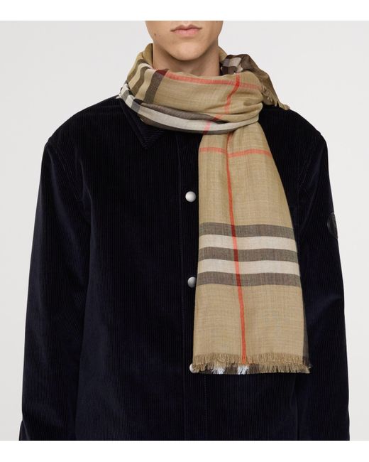 Burberry Natural Wool-Silk Reversible Check Scarf