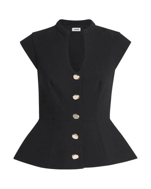 Sandro Black Button-Up Peplum Top