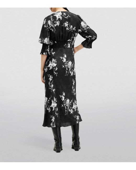 AllSaints Black Hannah Iona Floral-print Woven Midi Dress