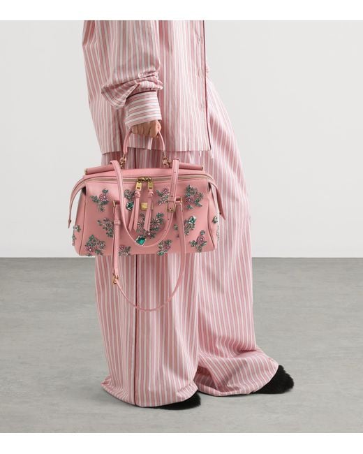 Dolce & Gabbana Pink Calfskin Embellished Vittoria Shoulder Bag